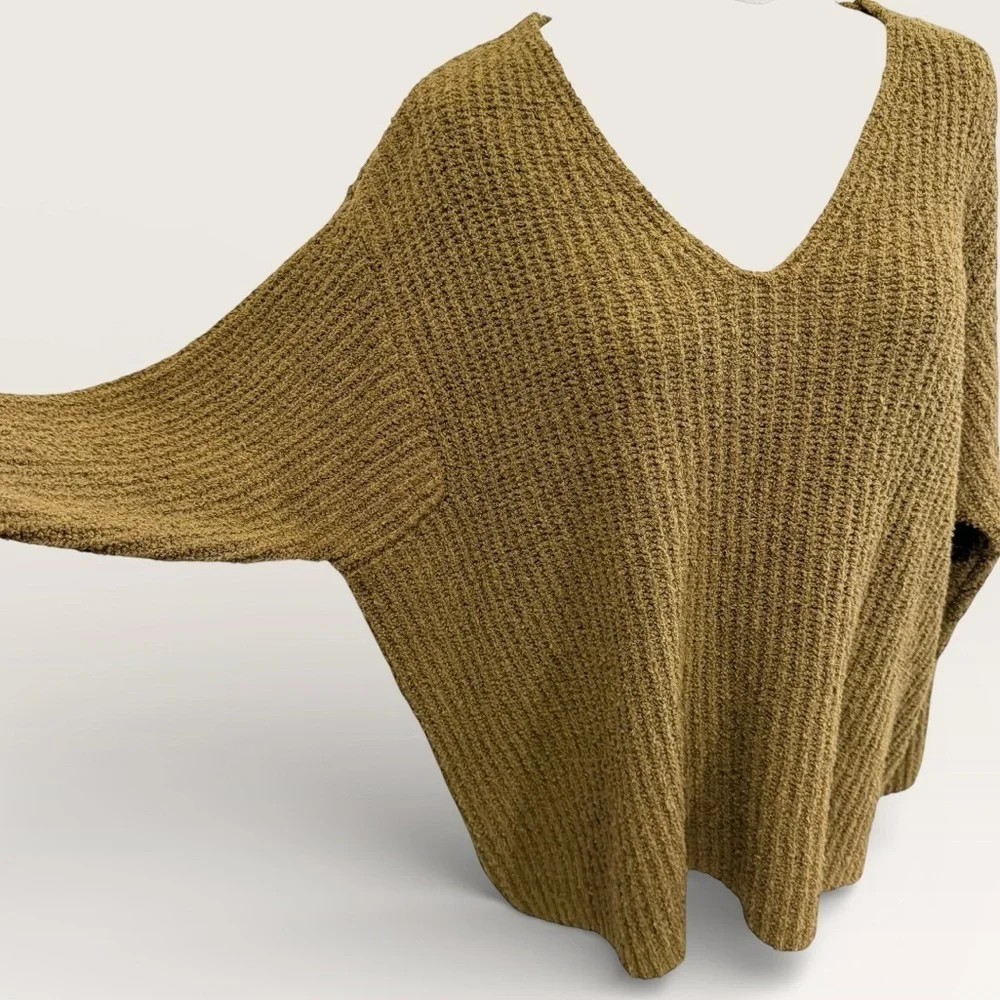 Eileen Fisher Women’s Organic Cotton Cashmere Fluff V-Neck Sweater Gold Leaf NWT